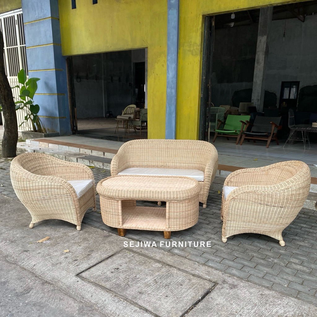Set Kursi Tamu Rotan Alam / Sofa Tamu Rotan Model Klasik / Kursi Tamu Rotan Murah