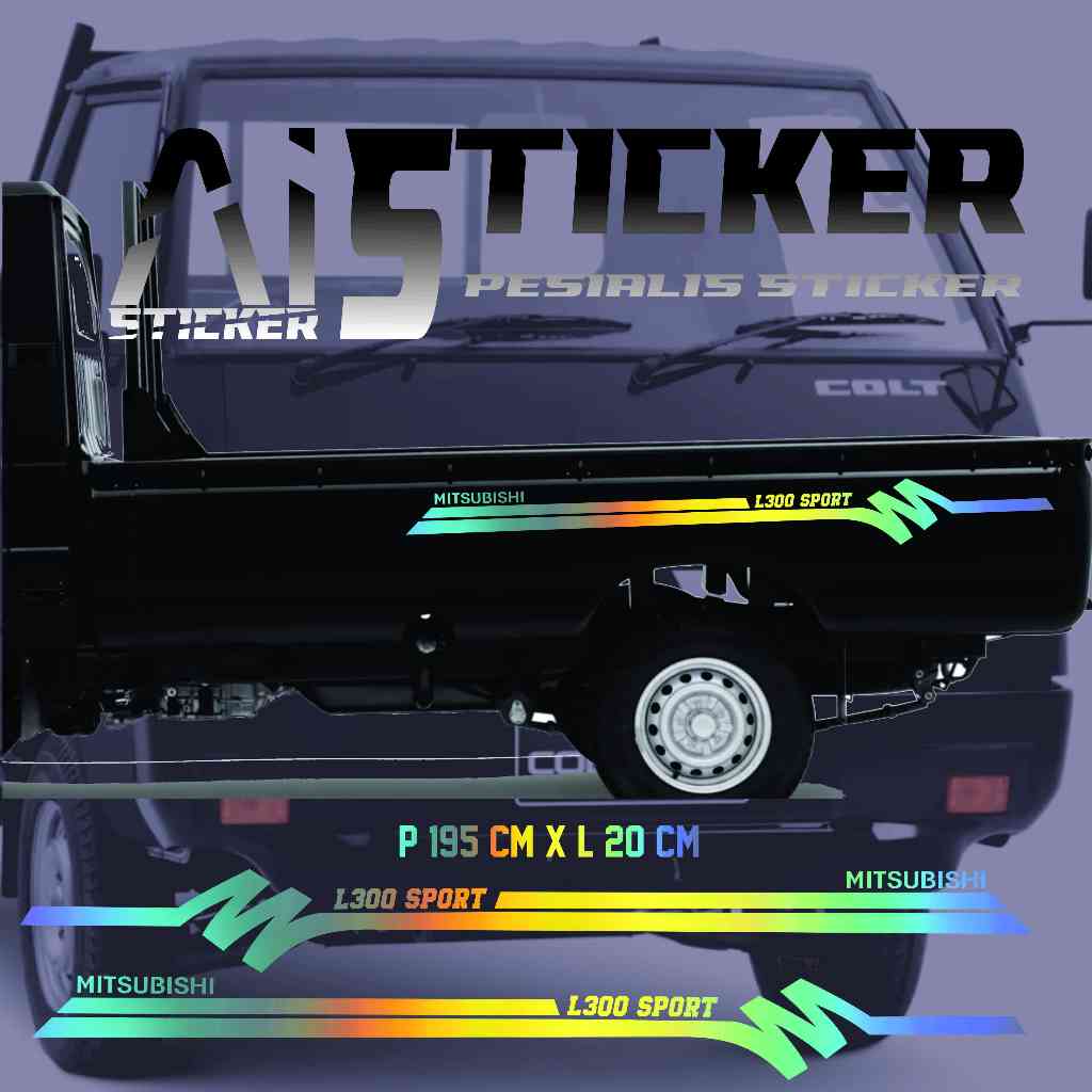 2 PCS SEPASANG STIKER STRIPING MOBIL PICKUP L300 CUTTING STIKER BAK SAMPING PICK UP L300 HOLOGRAM