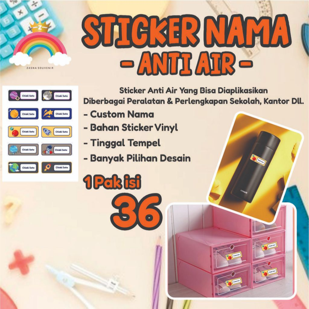 

Isi 36Pcs Sticker Nama Anti Air Buku Pelajaran Sekolah Botol Minum Alat Tulis