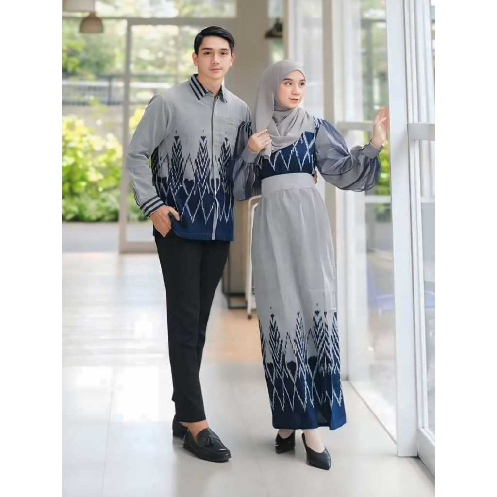 PADMA NAVY Baju Etnik Couple Terbaru Dress Lebaran Prewedding Baju Kondangan Kekinian Atasan Wanita