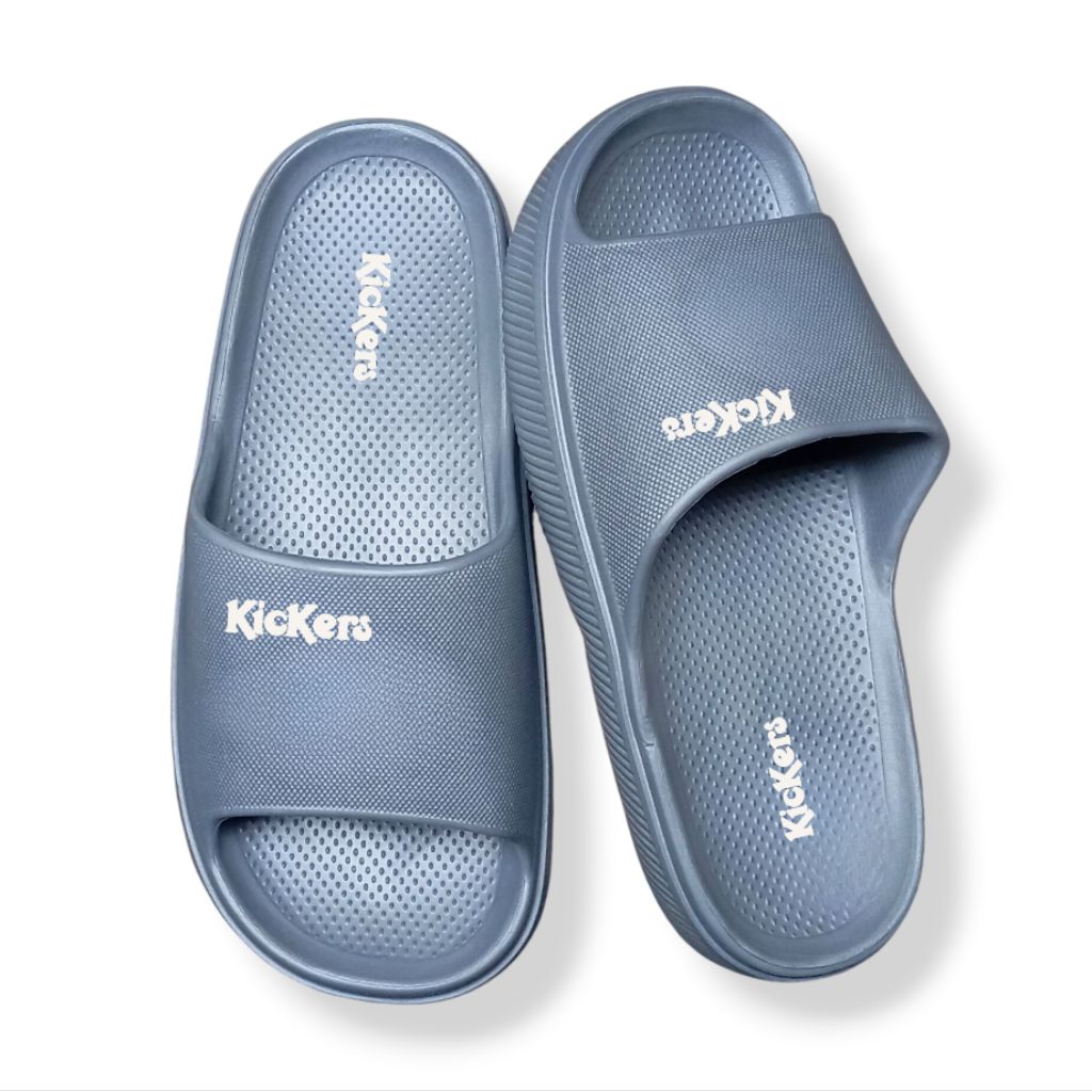 SANDAL SLOP KICKERS PRIA WANITA TERBARU SANDAL SLOP FULL KARET TANPA SAMBUNGAN - GREY 45