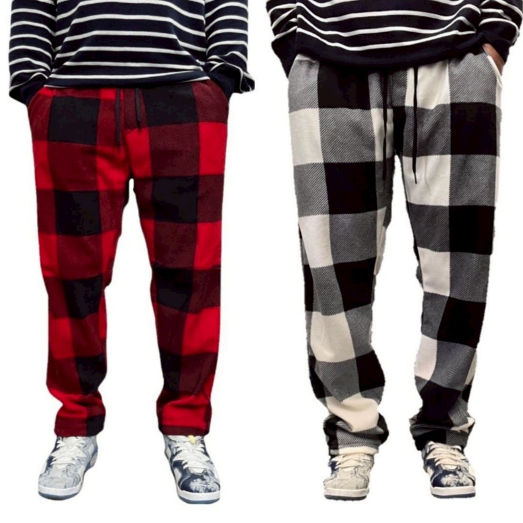 Long Pants Polar Tartan Flanel Kotak Unisex Pria dan Wanita Terbaru