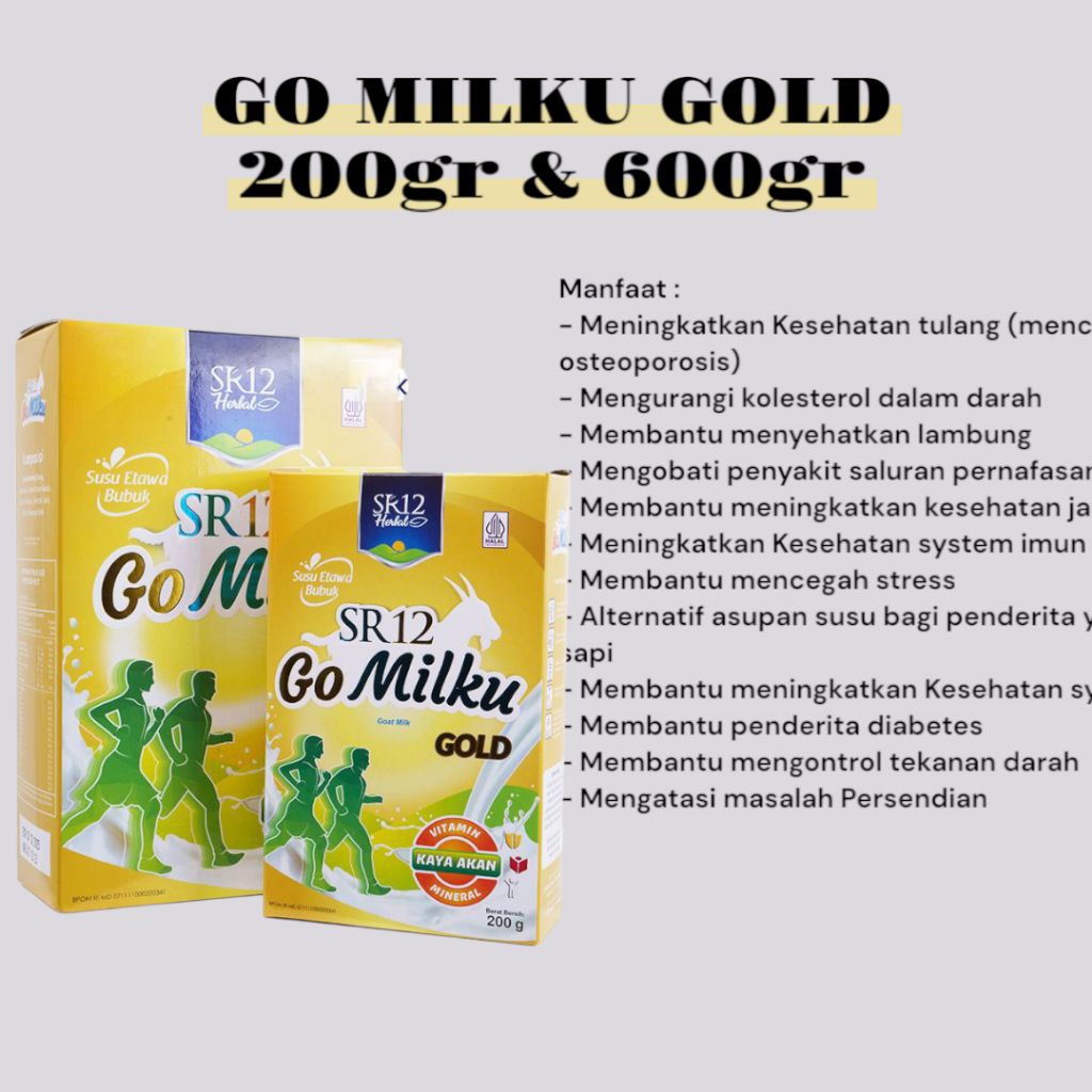 

GoMilku Gold 200gr & 600gr SR12 | Susu Kambing Etawa Atasi Masalah Sendi Osteoporosis | Mengurangi Kolesterol Kontrol Tekanan Darah | Tinggi Protein Menyehatkan Lambung