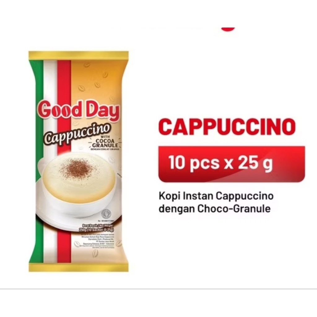 

Good day cappucino 1 renceng = 10 pcs 25 gr