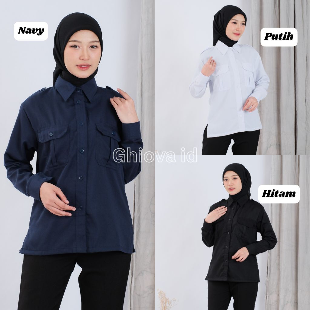 Baju PDL Biru Dongker Navy Lengan Panjang / Kemeja PDH / Baju PNS / Baju Lapangan / PDH NAVY WANITA