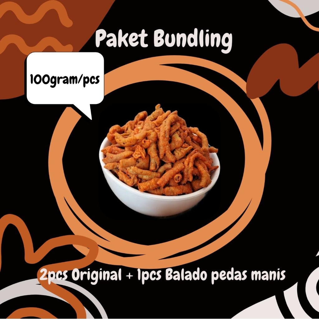 

Bundling 3 bungkus Kripik Usus Original dan Balado Pedas Manis