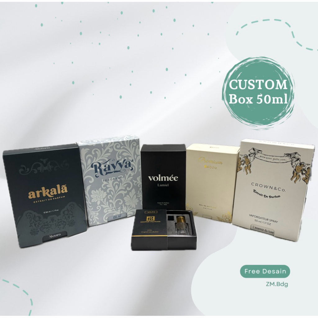 

custom soft box parfum 50ml bahan ivory 350gram tebal