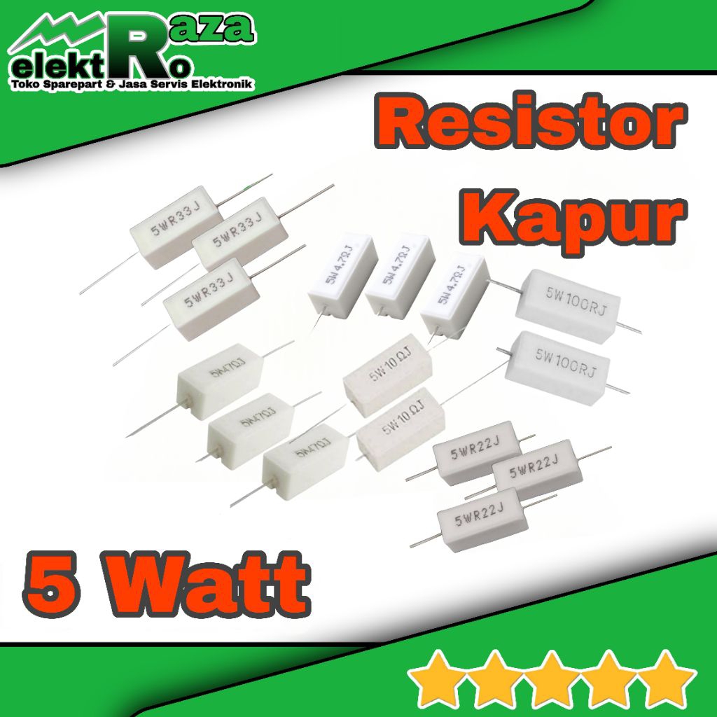 Resistor Kapur 5W 0,22ohm 0.33ohm 0.47ohm 0.5ohm 4.7ohm 10ohm 47ohm 100ohm 5 Watt