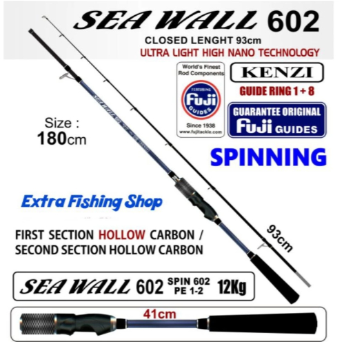 JORAN KENZI SEAWALL 602 PE 1-2 / PANJ 180CM PANCINGAN IKAN ROD SPINNING RING FUJI KZ SEA WALL