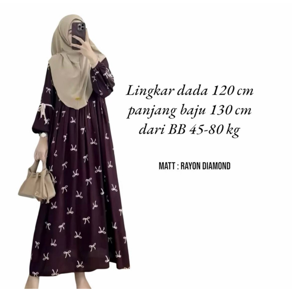 Velisa Maroon Ribbon Dress - Gamis Premium Motif Pita Elegan Muslimah Modern-7