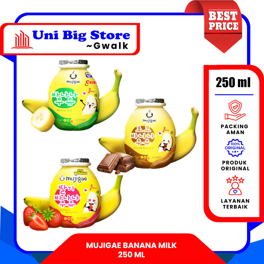 

MUJIGAE BANANA MILK SUSU PISANG ORIGINAL - CHOCOLATE - STRAWBERRY - 250 ml