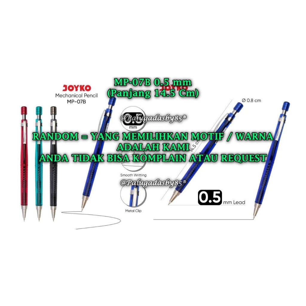 

(1 Biji) GROSIR Pensil Mekanik JOYKO MP-07B 0.5 mm / Mechanical Pencil Joyko MP-07B 0.5 mm (1 Biji)