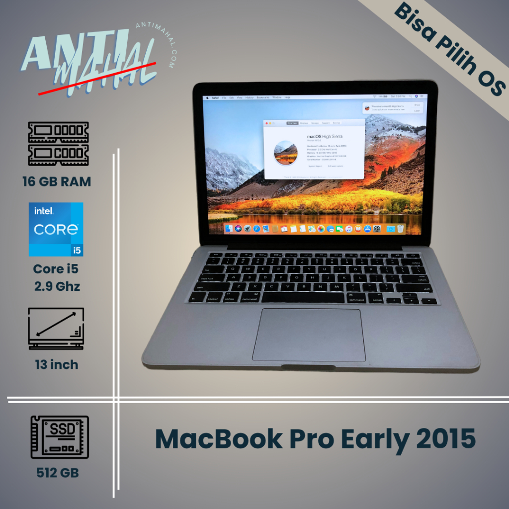 MacBook Pro Early 2015 | 2.9Ghz | 13inch | Core i5 | 16/512GB | Stain gate tidak mempengaruhi layar 