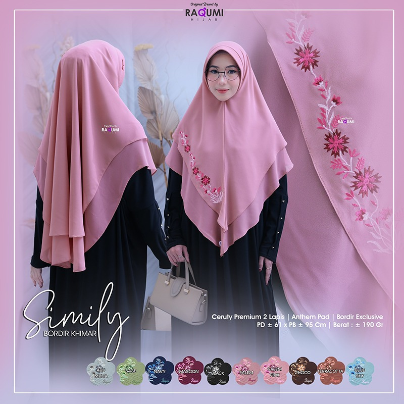 SIMILY BORDIR KHIMAR, MATT CERUTY PREMIUM 2 LAYER, PAD ANTHEM, BORDIR EXCLUSIVE, BERLABEL ORIGINAL R