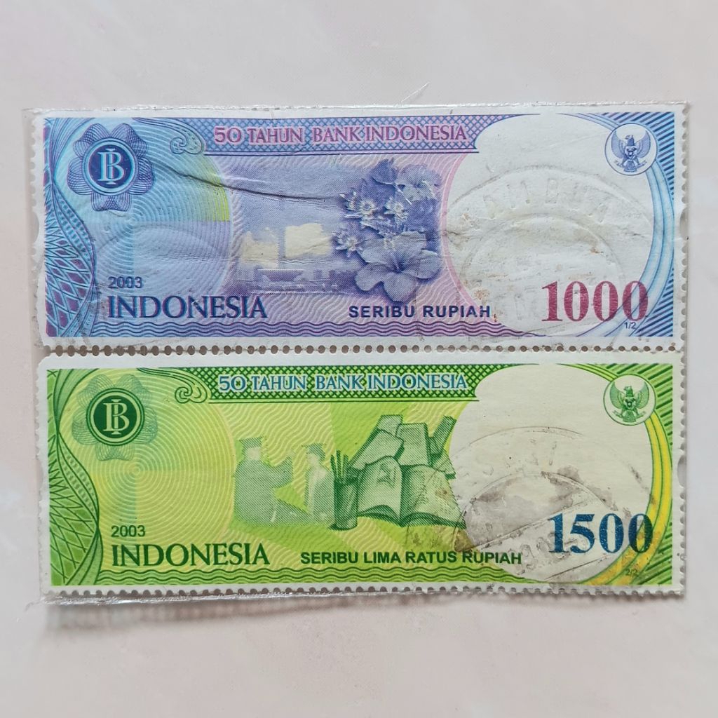 

(AC) Perangko Indonesia 2003 50 Tahun Bank Indonesia Set lengkap 2 pcs Used