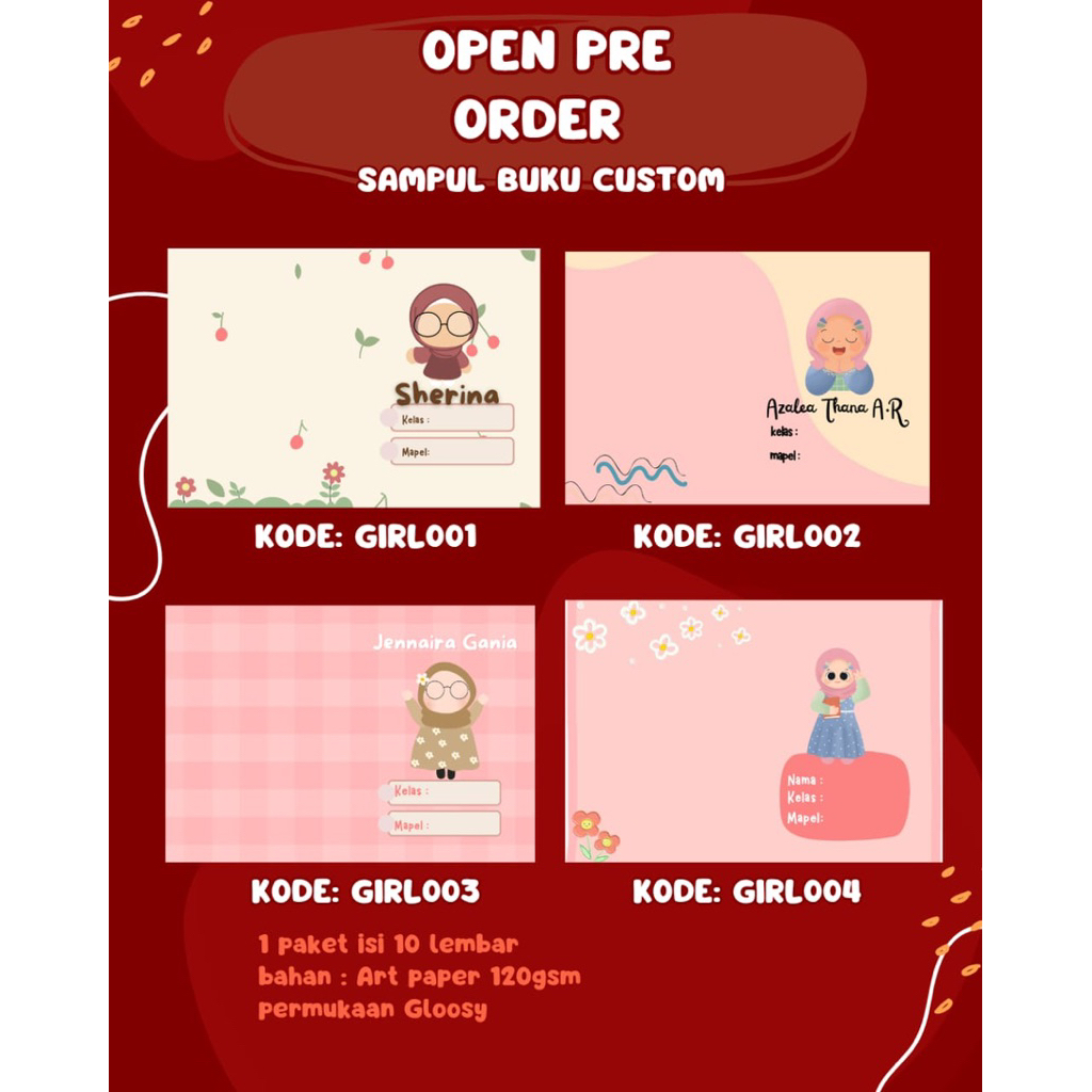 

sampul buku custom || waterfroof (1 paket isi 10 lembar)