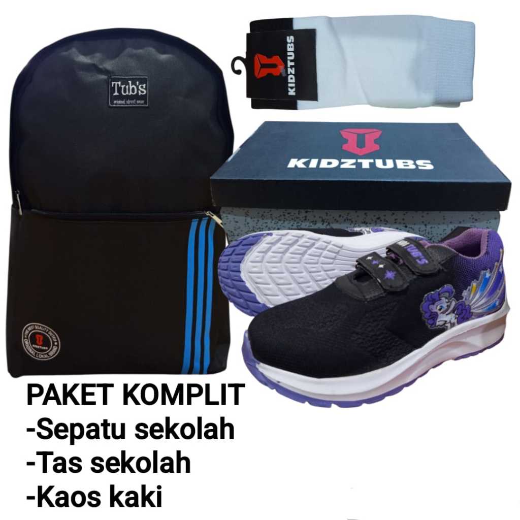 KIDZTUBS Sepatu Sekolah Anak Paket Komplit Sepatu Sekolah + Tas Sekolah + Kaos Kaki -TUBS1103010725