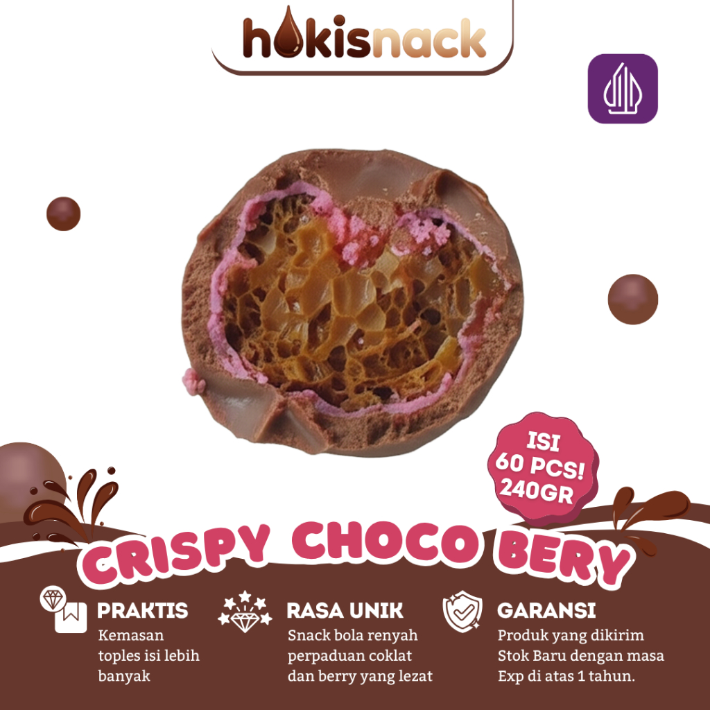 Navi_Lezatoz Piyo Crispy Chocoberry 60 Pcs Coklat Ball Krispi Rasa Cokelat Berry Renyah