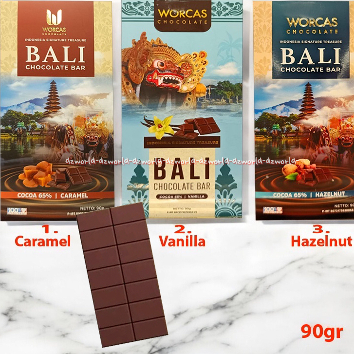 

Worcas 90gr Bali Chocolate Bar Caramel Vanilla Hazelnut Coklat Workas Vanila Cocoa 65% Indonesia Signature Treasure