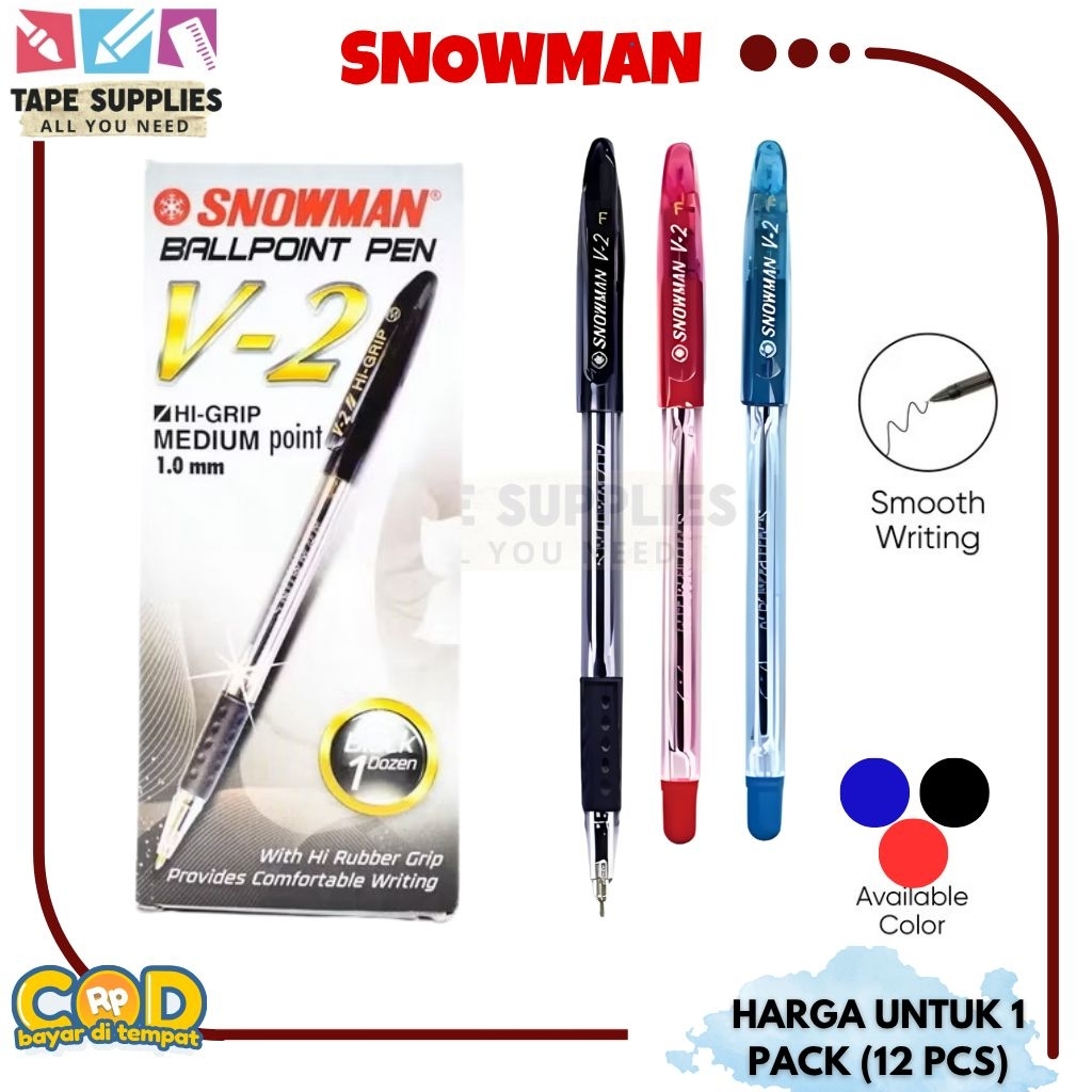 

(12 pcs) Pulpen SNOWMAN V2 - Pulpen Standar 1.0 mm