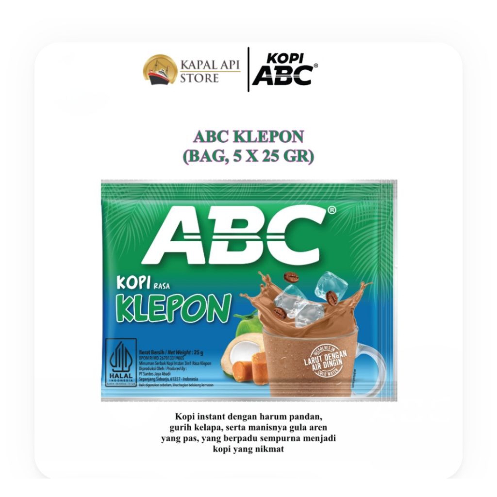 

Kopi ABC Klepon renceng (READY KURIR INSTAN)