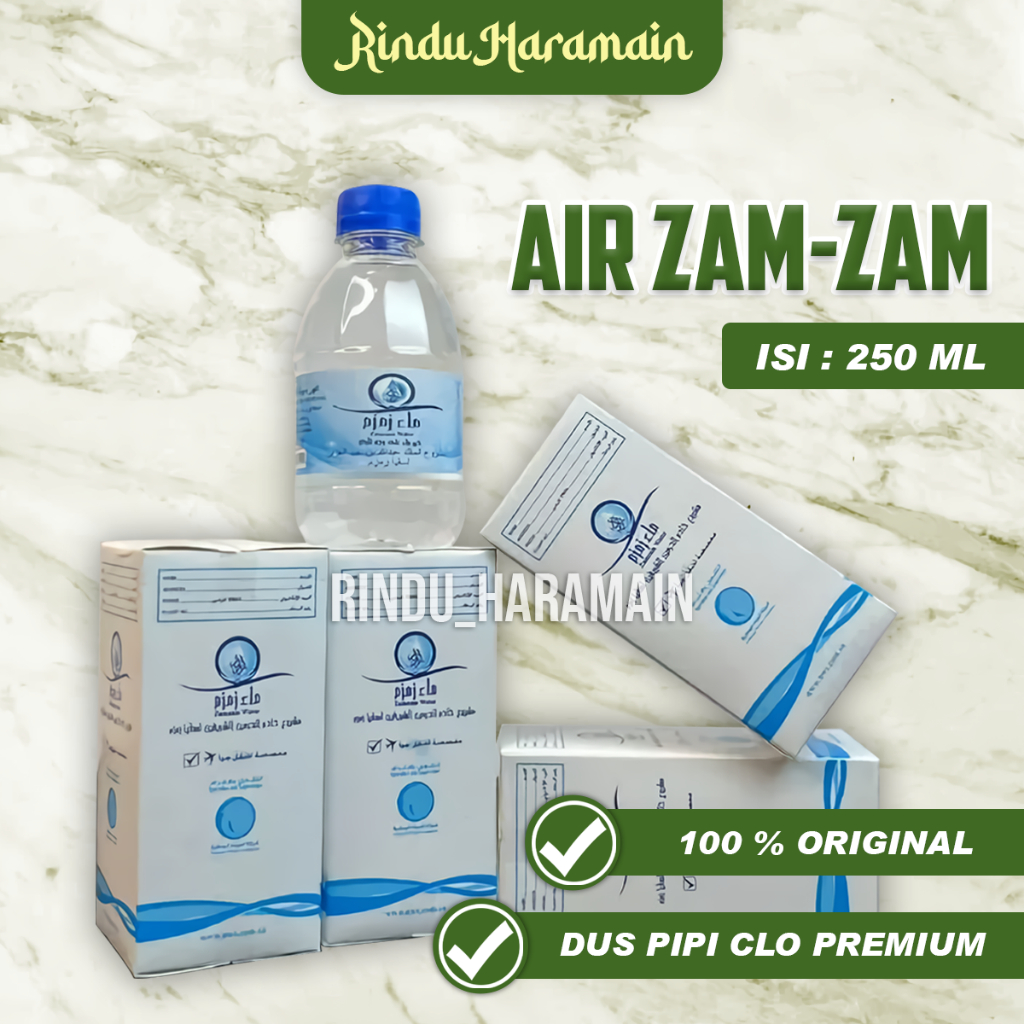 

Air Zamzam 250ml Asli 100% Original kemasan Dus Pipi Clo Premium Hadiah Gift Oleh Oleh Haji Umroh