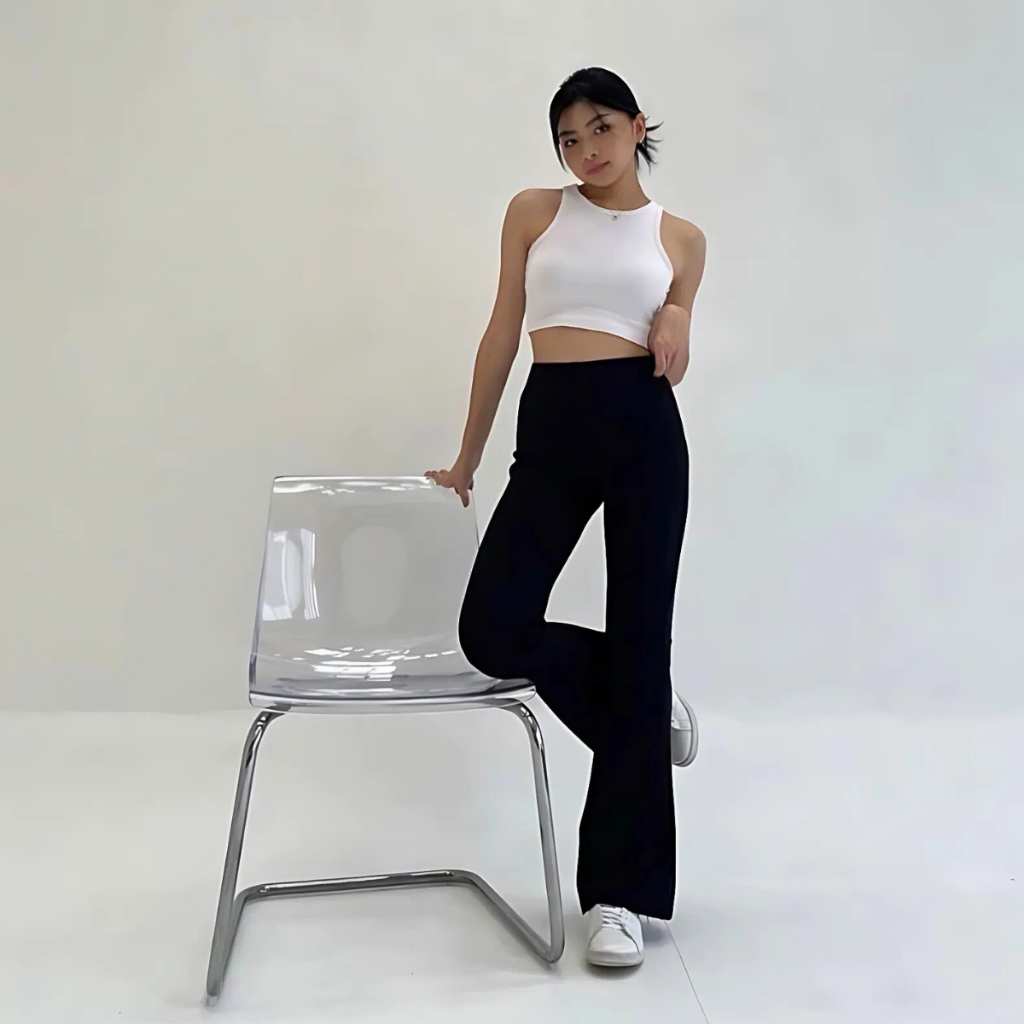 PROMO Celana Fit And Flare Pants Cutbray Scuba Pinggang Highwaist Bahan Stretch Melar Elastis Kulot 