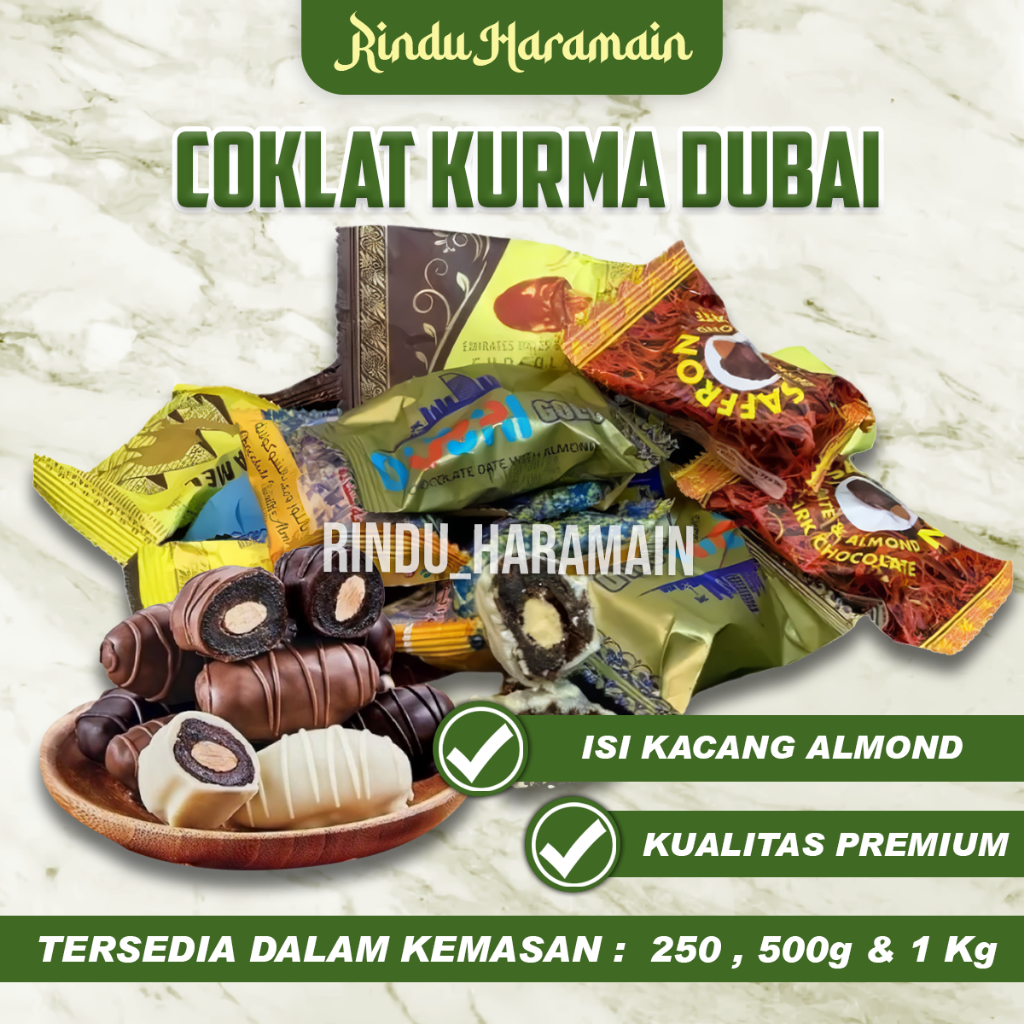 

Coklat Kurma Isi Kacang Almond / Coklat Arab Dubai Premium Asli Mix 1Kg / Oleh Oleh Haji Dan Umroh