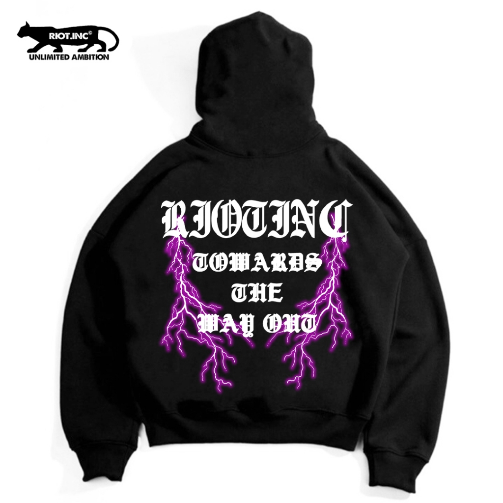 RIOT INC Sweater Hoodie Boxy Unisex Wayout - Distro Keren - Pria Wanita Hitam Tebal Oversize