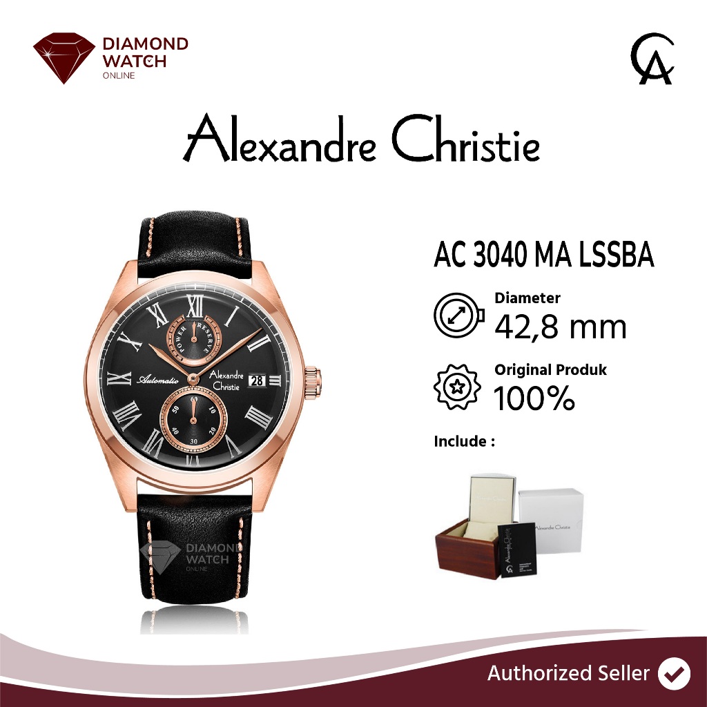 Jam Tangan Pria Alexandre Christie  Automatic AC 3040 MA LSSBA Man Black Dial Black Leather Strap