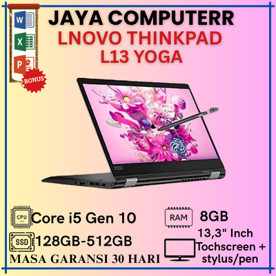 Laptop lenovo Thinkpad L13 Yoga Touchscreen Core i5 Gen 10 RAM 8 SSD 256GB/512GB Layar 13,3" Inch La