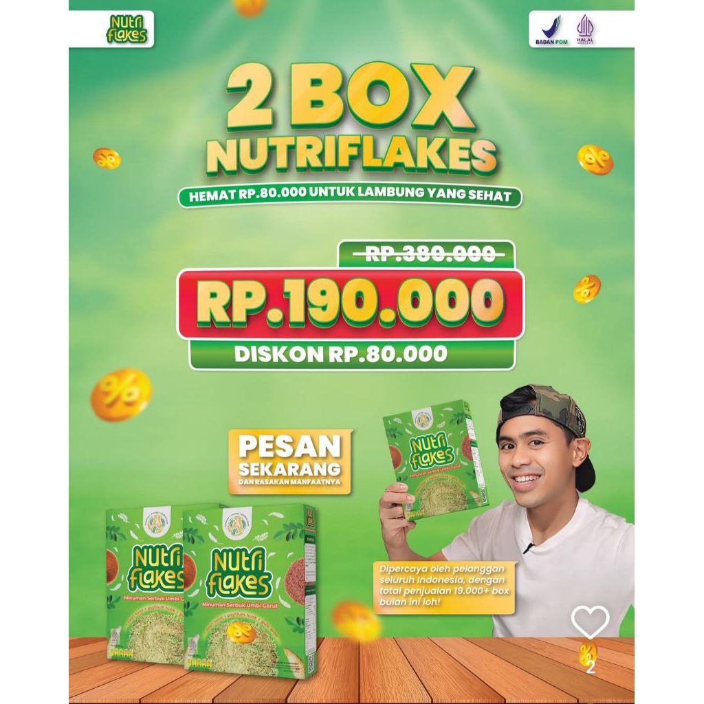 

Nutriflakes Sereal Umbi Garut - Ampuh mengatasi Gerd, Asam Lambung 2 BOX