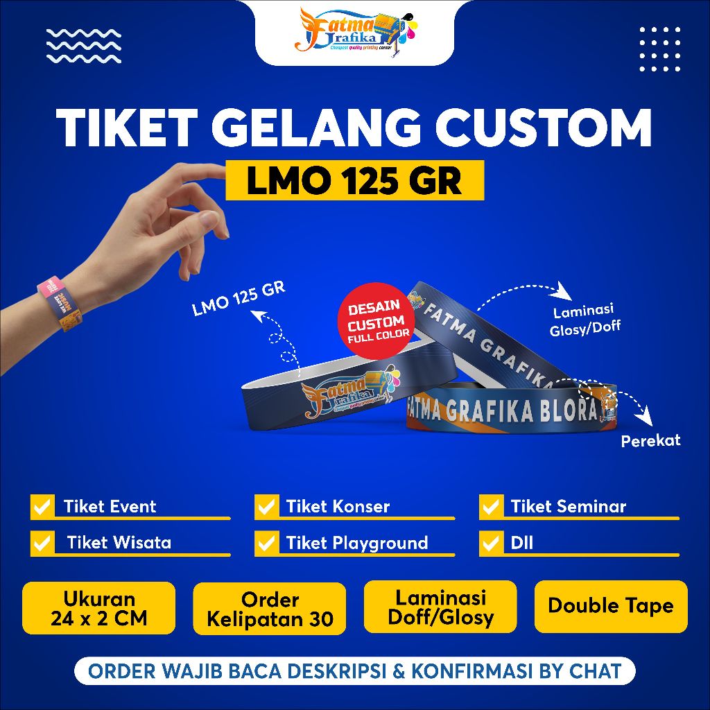 

COD Wristband Custom Tiket Gelang/Tiket Wahana/Konser Termurah di Shopee Bahan LMO 125 Gr