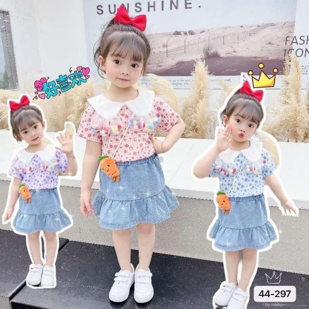 Setelan Rok jeans anak perempuan import