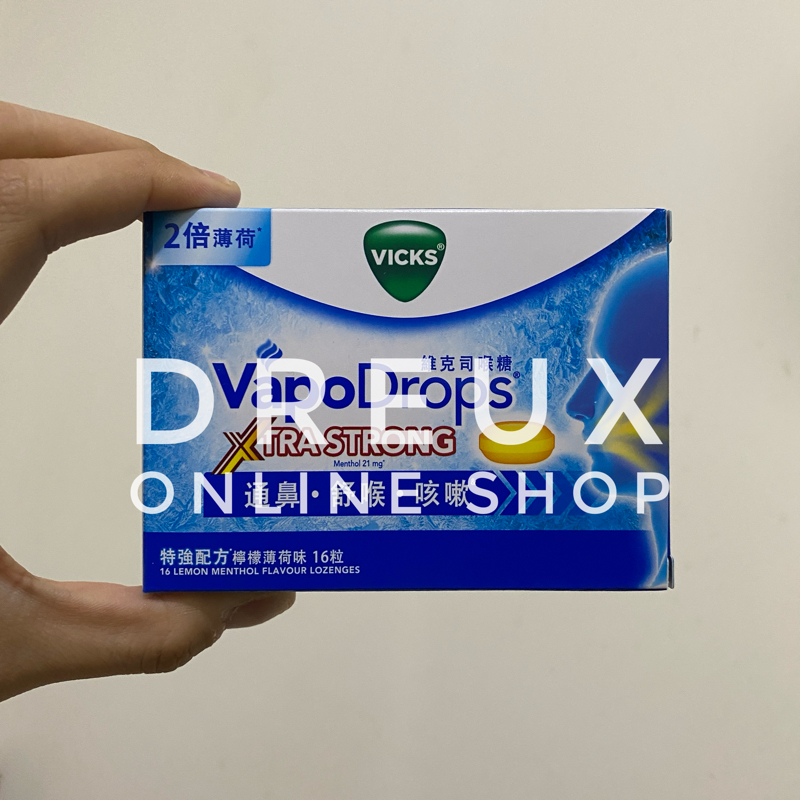 

[IMPORT HONG KONG] VICKS VapoDrops Xtra Strong 16 Lemon Menthol Flavour Lozenges / Box MADE IN INDIA