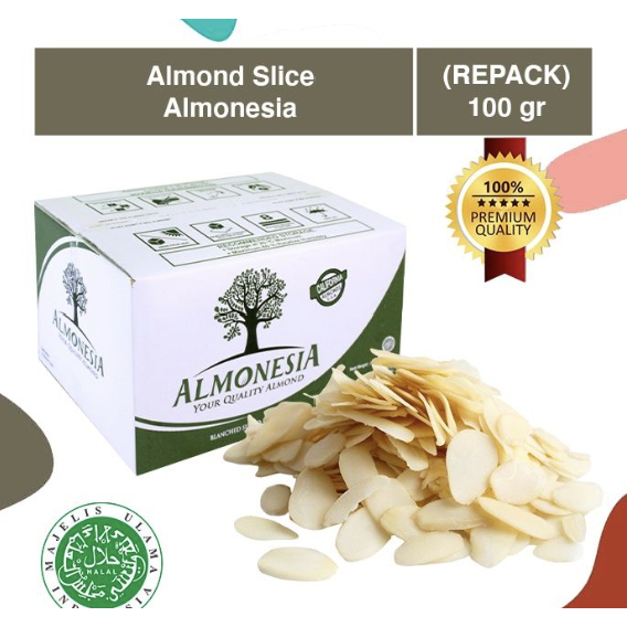 

Almonesia - Sliced Almond 100gram | 250gram | 500gram (Almond Iris/ kacang almond slice/ Topping Slice Almond)