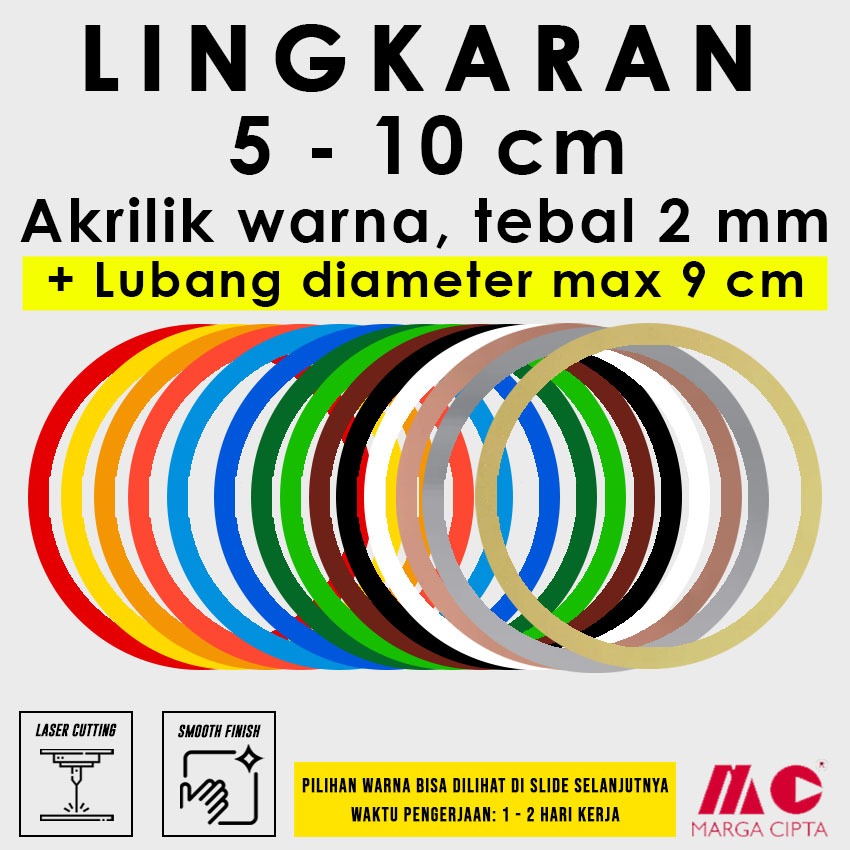 

Lingkaran Tebal 2 mm + lubang - Akrilik 6 / 7 / 8 / 9 / 10 cm - Akrilik warna Hitam / Putih / Hijau / Biru / Kuning / Merah / Sandblast / Buram - Laser Cutting Marga Cipta
