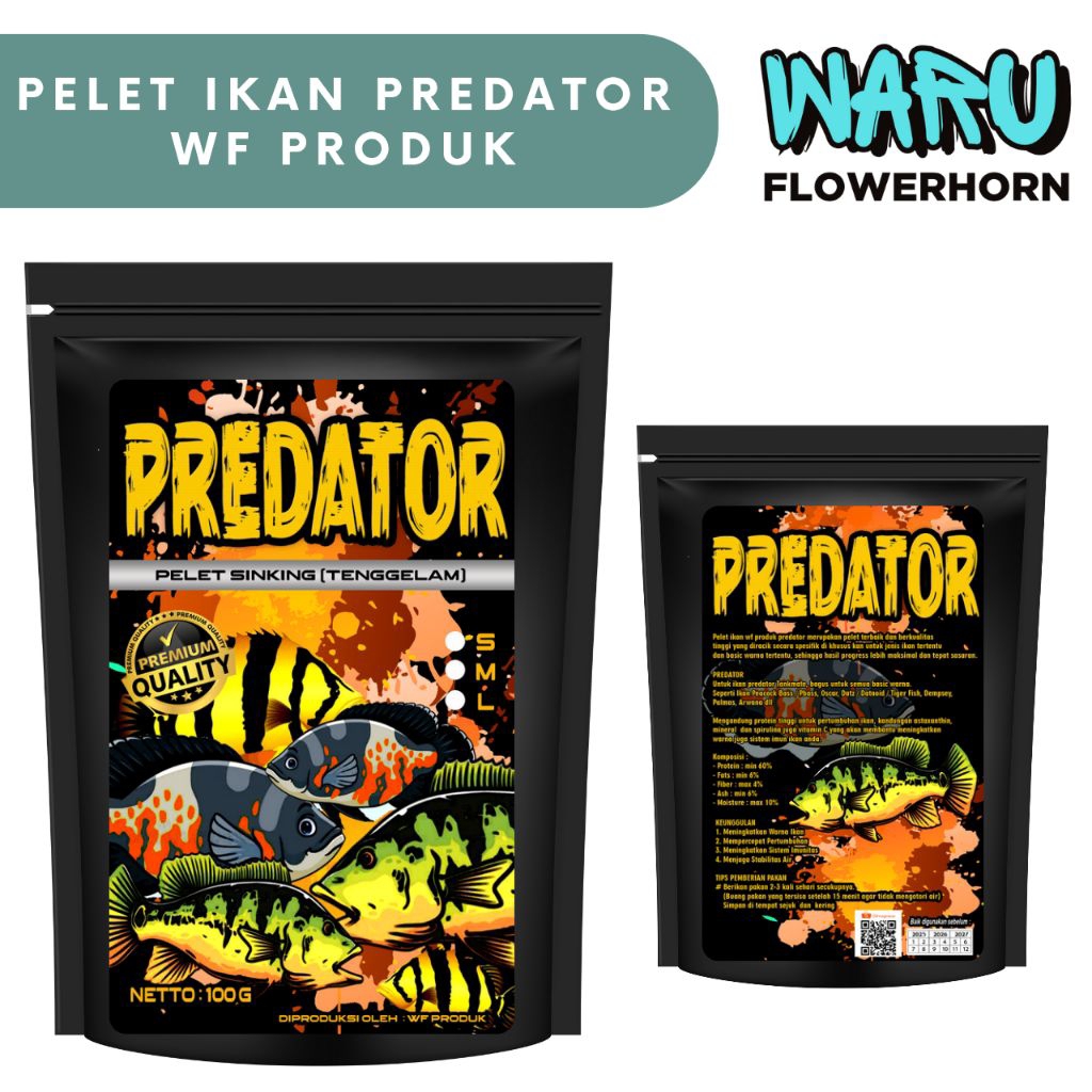 pelet ikan predator WF PRODUK pelet tenggelam 100g pelet pbass pelet oscar pelet all predator pelet 