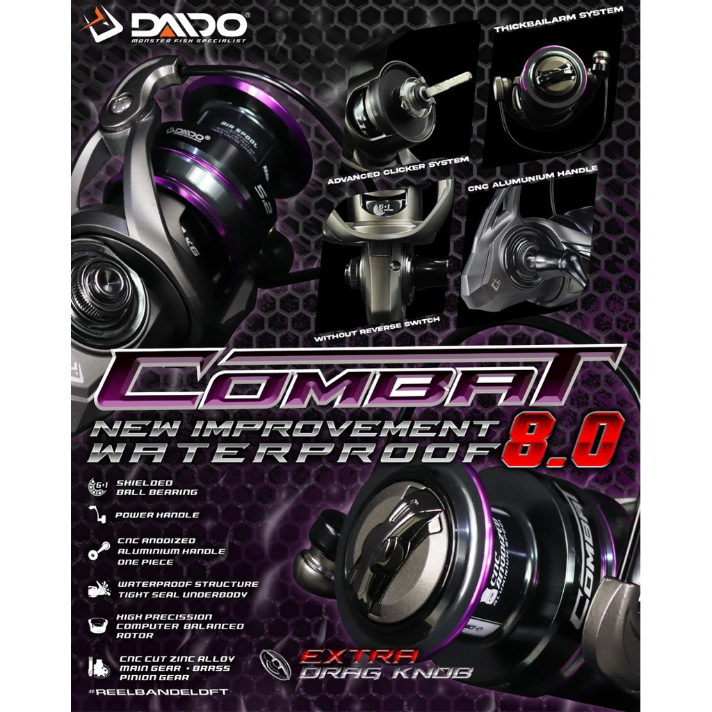 reel power handle daido COMBAT versi waterproof 8.0