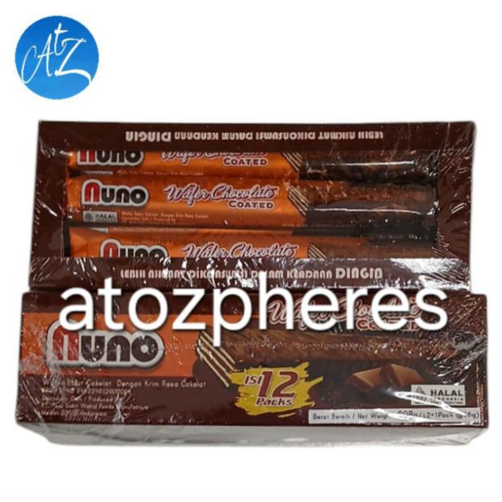 

Biskuit wafer salut coklat dengan krim rasa cokelat halal MUI ASW nuno chocolate coated wafer 192g ( 12pcs x 16g )