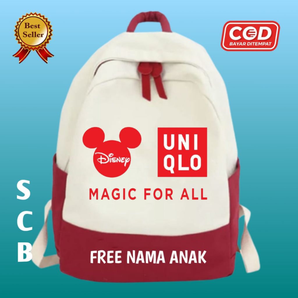 Tas Ransel Anak Sekolah SD PAUD  Disney UNIQLO MAGIC FOR ALL free Cetak Nama