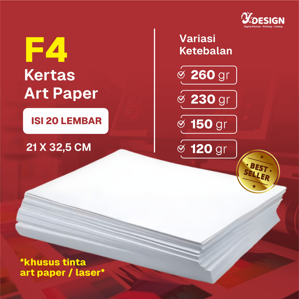 

Kertas ART PAPER size F4 Custom ( 21 X 32,5 cm ) Kertas Glossy untuk bahan media cetak