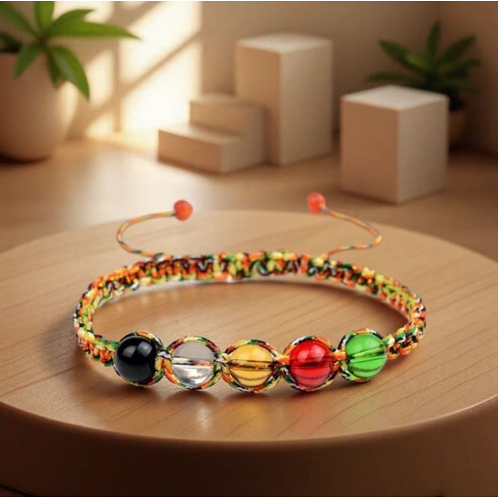 Gelang Etnik Cina 5 Warna Elemen Alam | Gelang Feng Shui Tali Rajut Handmade