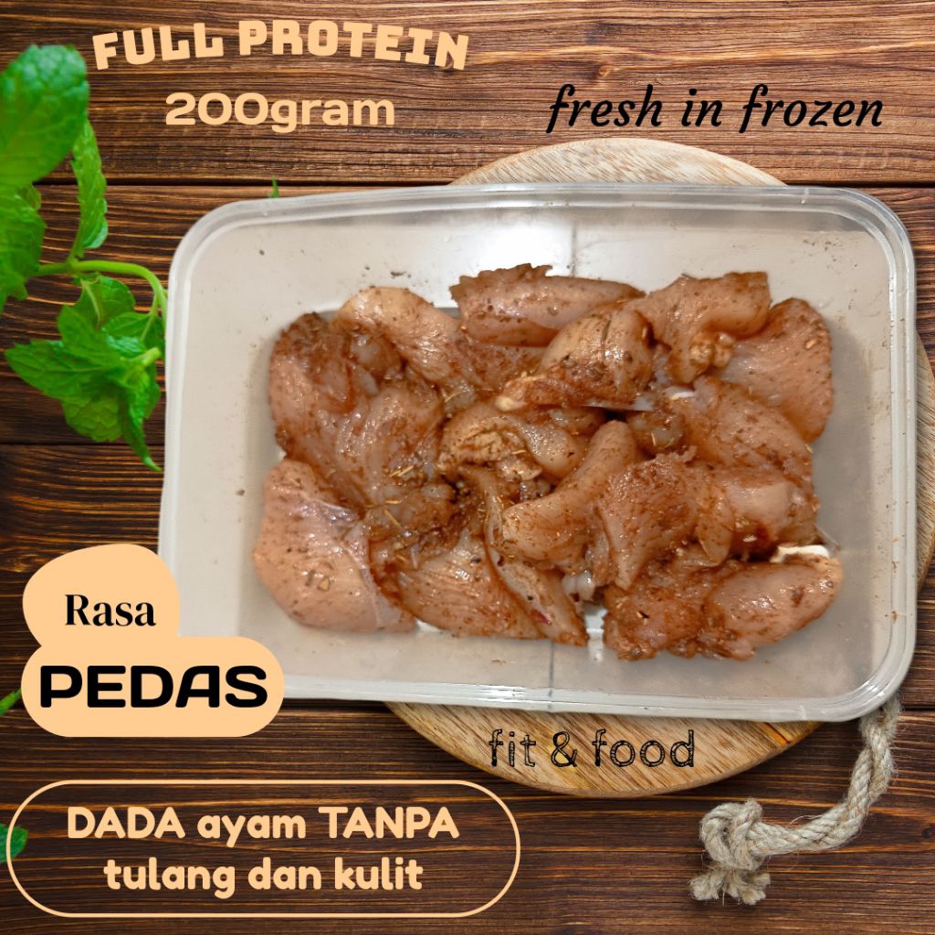 

Dada ayam frozen Marinasi pedas spicy 200gram protein chicken makanan sehat healthy fit food medan