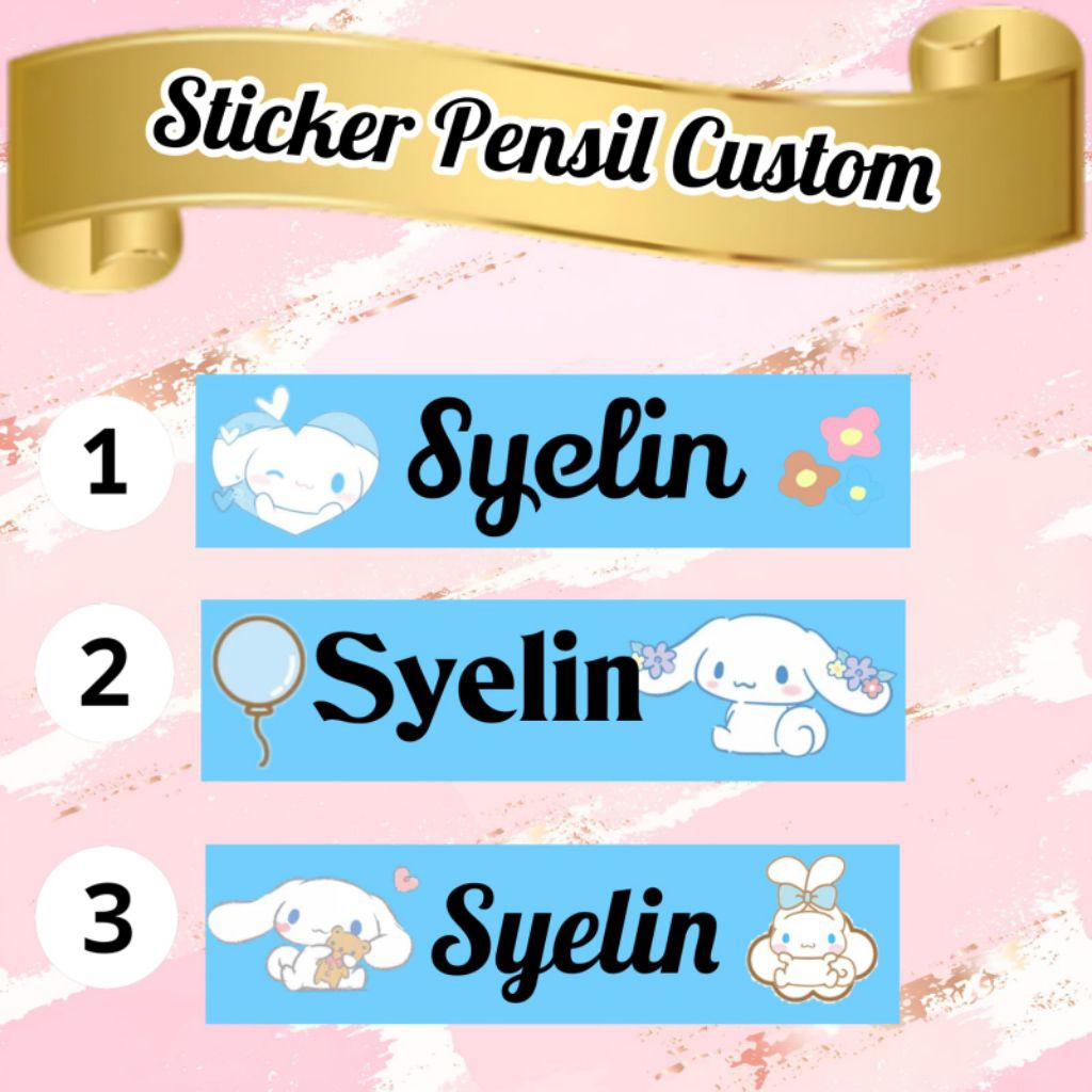 

(ISI 50 PCS) STICKER PENSIL /PULPEN PERLENGKAPAN SEKOLAH CUSTOM NAMA MOTIF CINAMOROLL