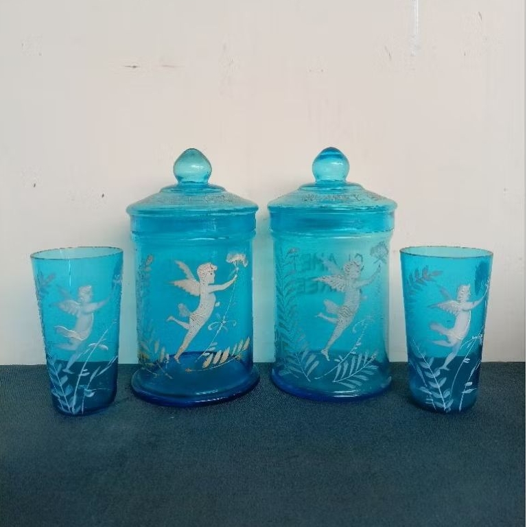 Toples & Gelas Kristal Bidadari biru antik