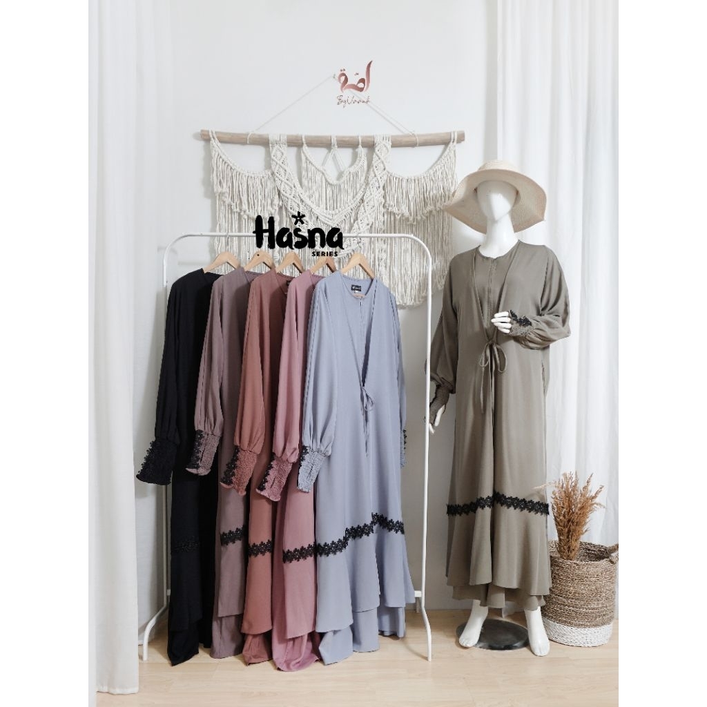 HASNA SERIES ORIGINAL BY UMMAH TERBARU ABAYA SHAKILA TWILL PREMIUM MANSET SMOCK JEMPOL EKSLUSIF REND