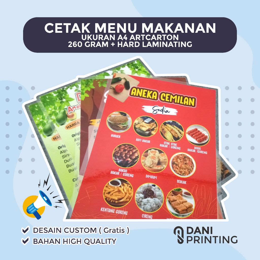 

Cetak Daftar Menu Ukuran A4 Plus Hard Laminating