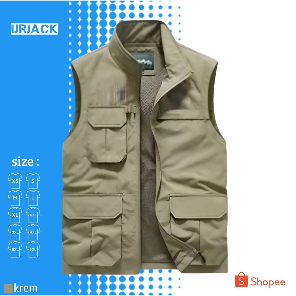 Rompi Vest Pria 3 Saku Cargo Taslan Tebal Original