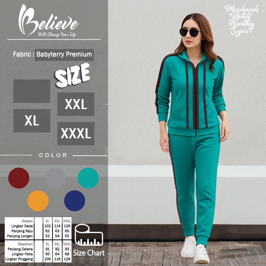 LORITA SET - Setelan Kaos Celana Olahraga Wanita Kancing Resleting Training Senam Zumba Lengan Panja